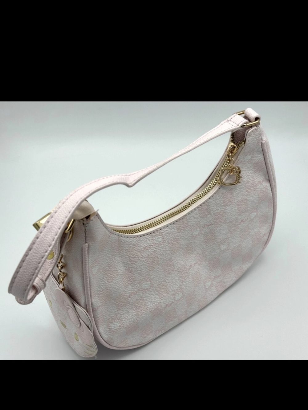 Pink Checker Pattern Shoulder Bag with Gold Hardware